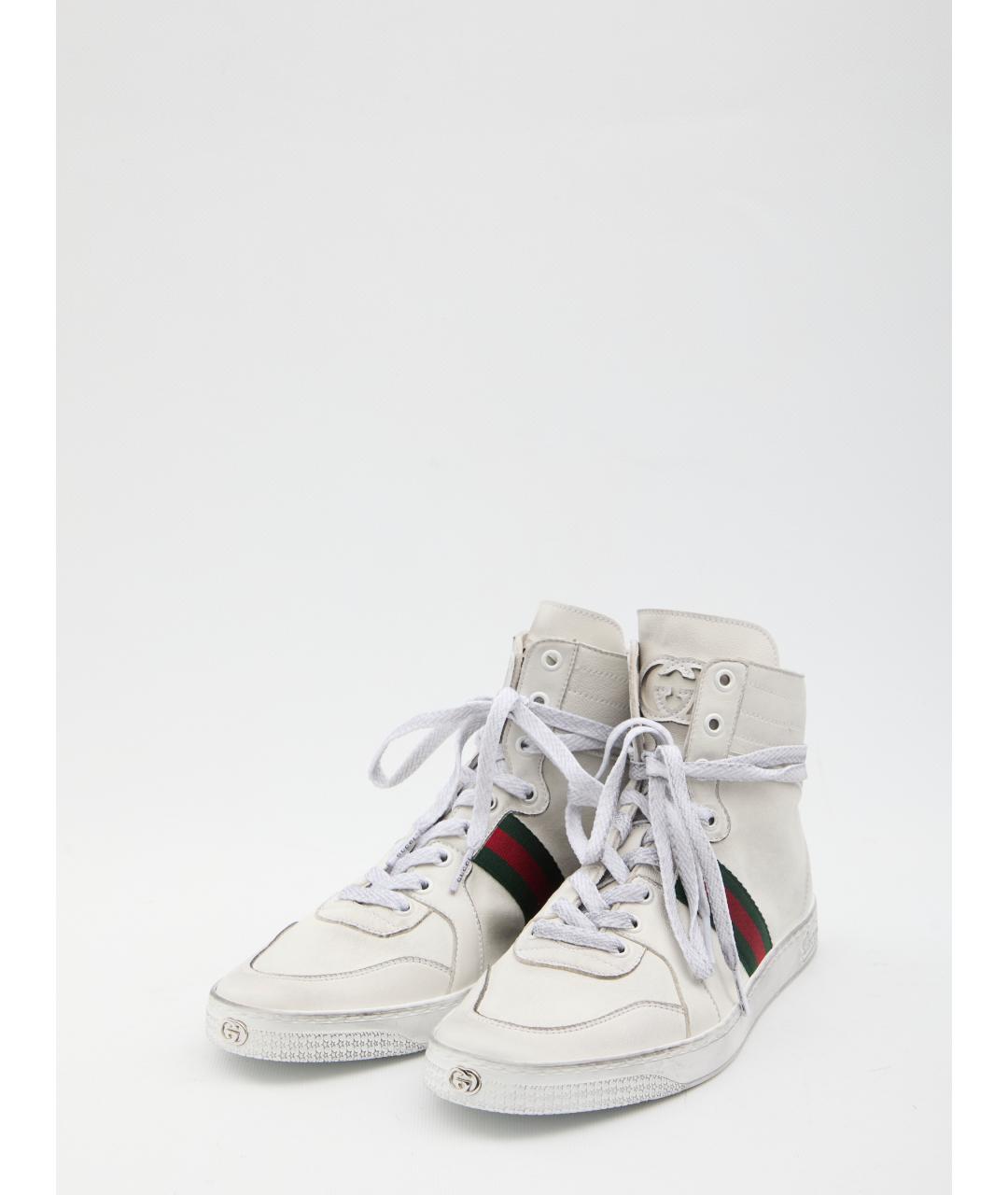 GUCCI Белые кожаные высокие кроссовки / кеды, фото 2