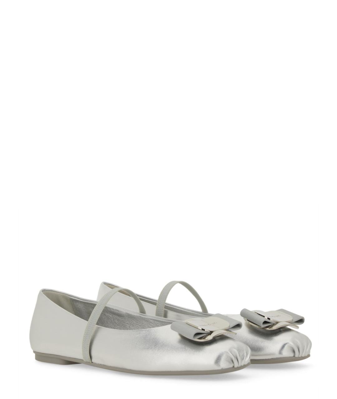 FERRAGAMO Серебряные кожаные балетки, фото 2