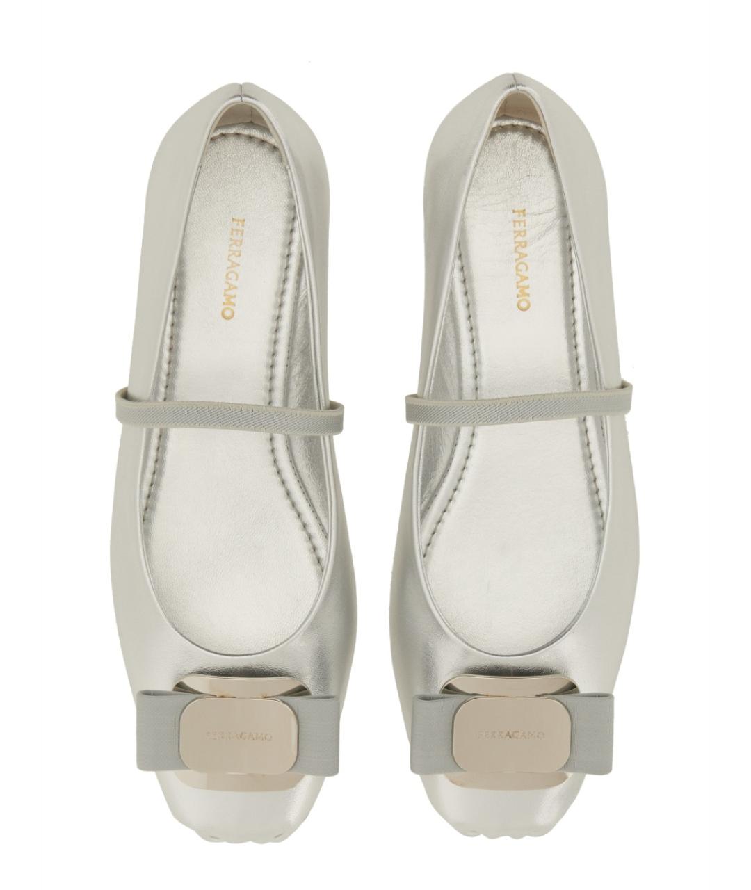 FERRAGAMO Серебряные кожаные балетки, фото 3