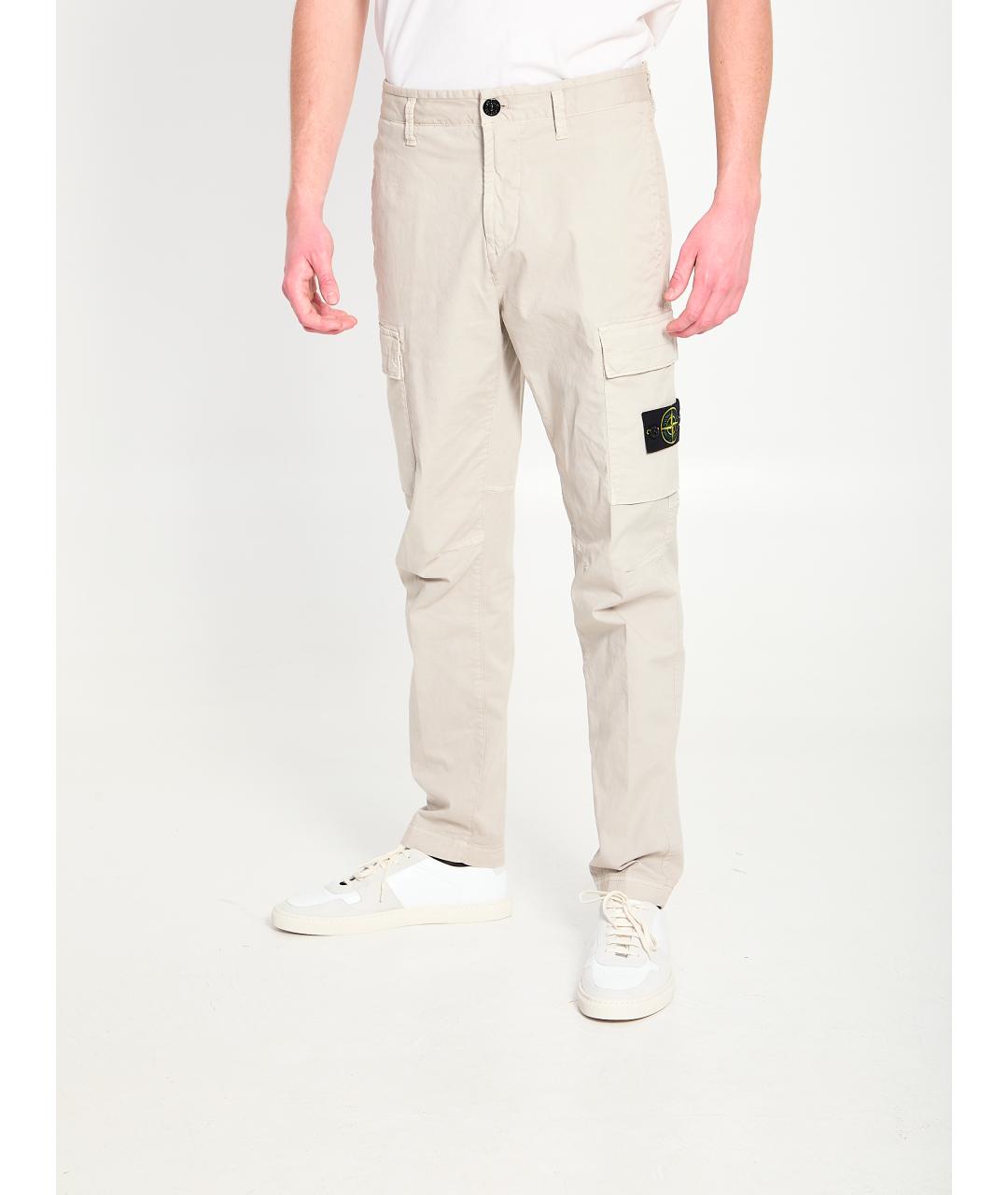 STONE ISLAND Бежевые хлопковые повседневные брюки, фото 2