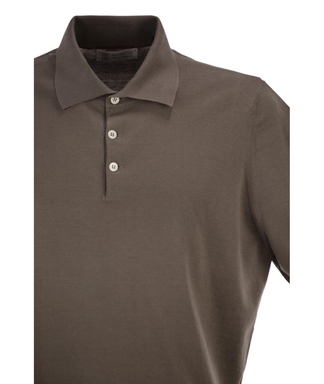 BRUNELLO CUCINELLI Коричневое хлопковое поло с коротким рукавом, фото 4