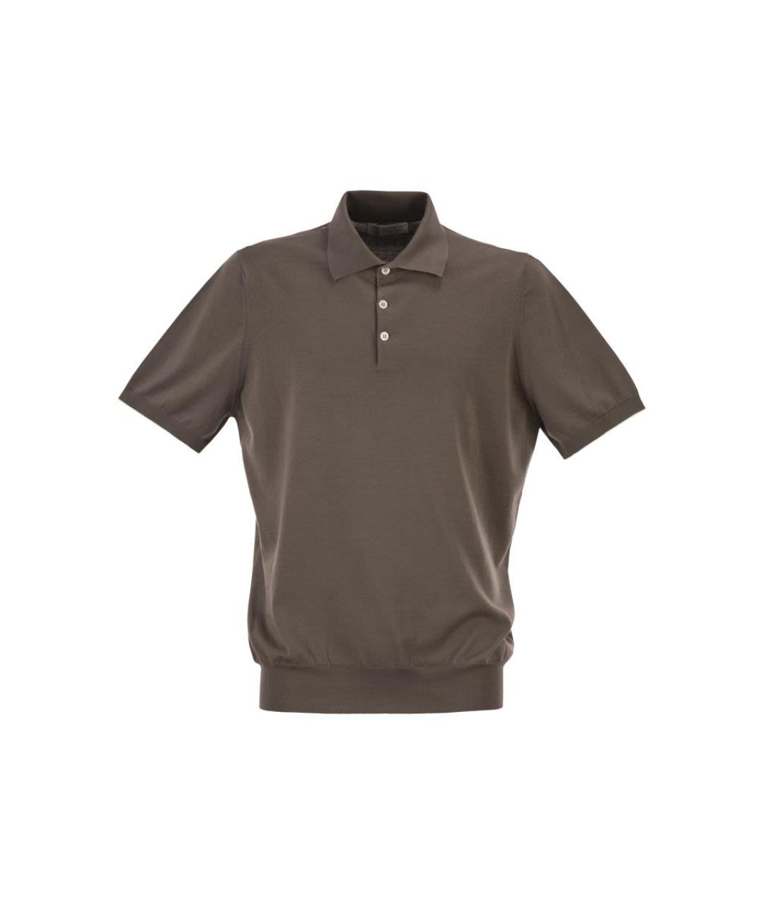 BRUNELLO CUCINELLI Коричневое хлопковое поло с коротким рукавом, фото 1