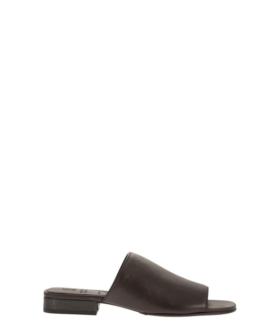 BRUNELLO CUCINELLI Коричневые кожаные шлепанцы, фото 1