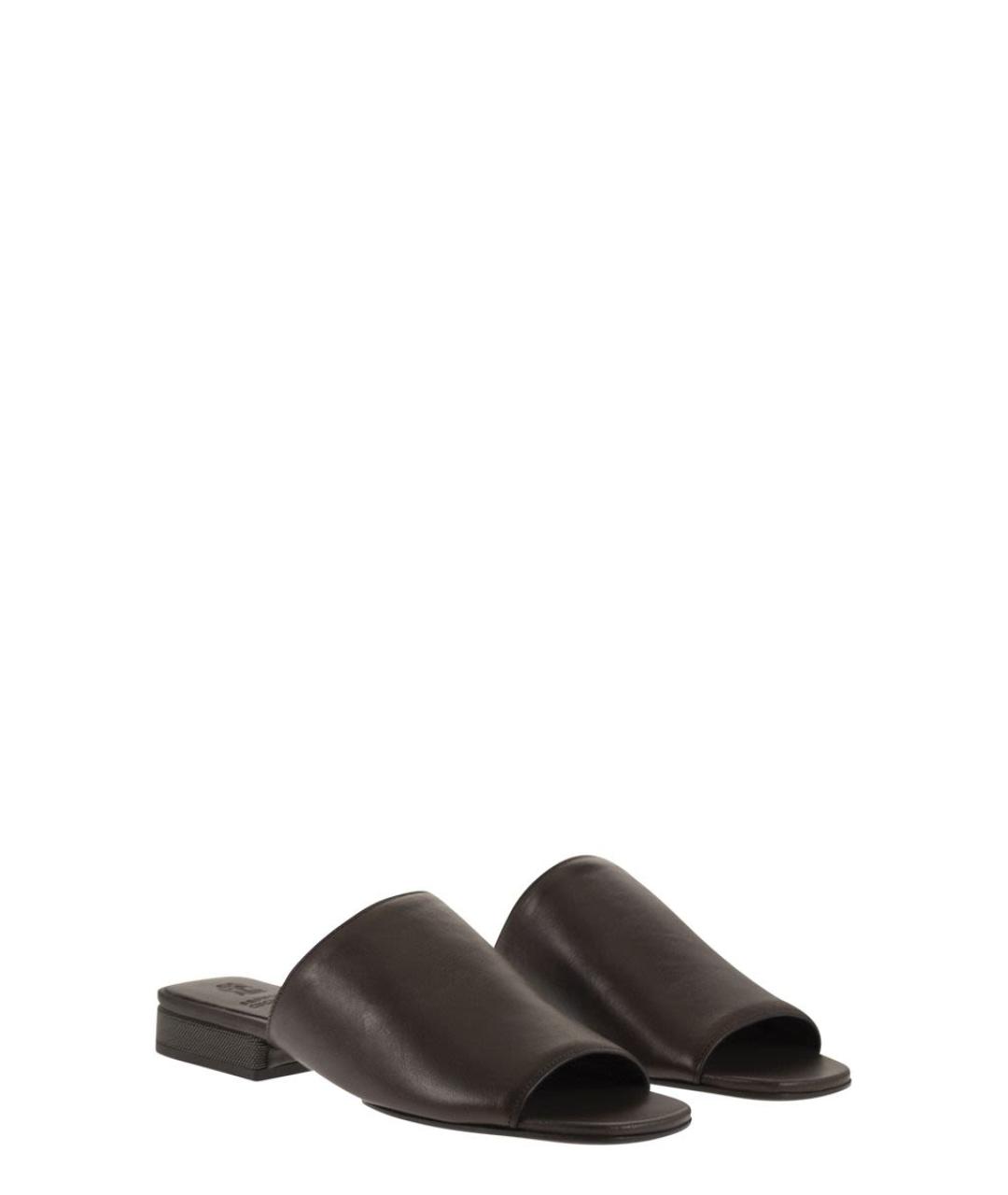 BRUNELLO CUCINELLI Коричневые кожаные шлепанцы, фото 4
