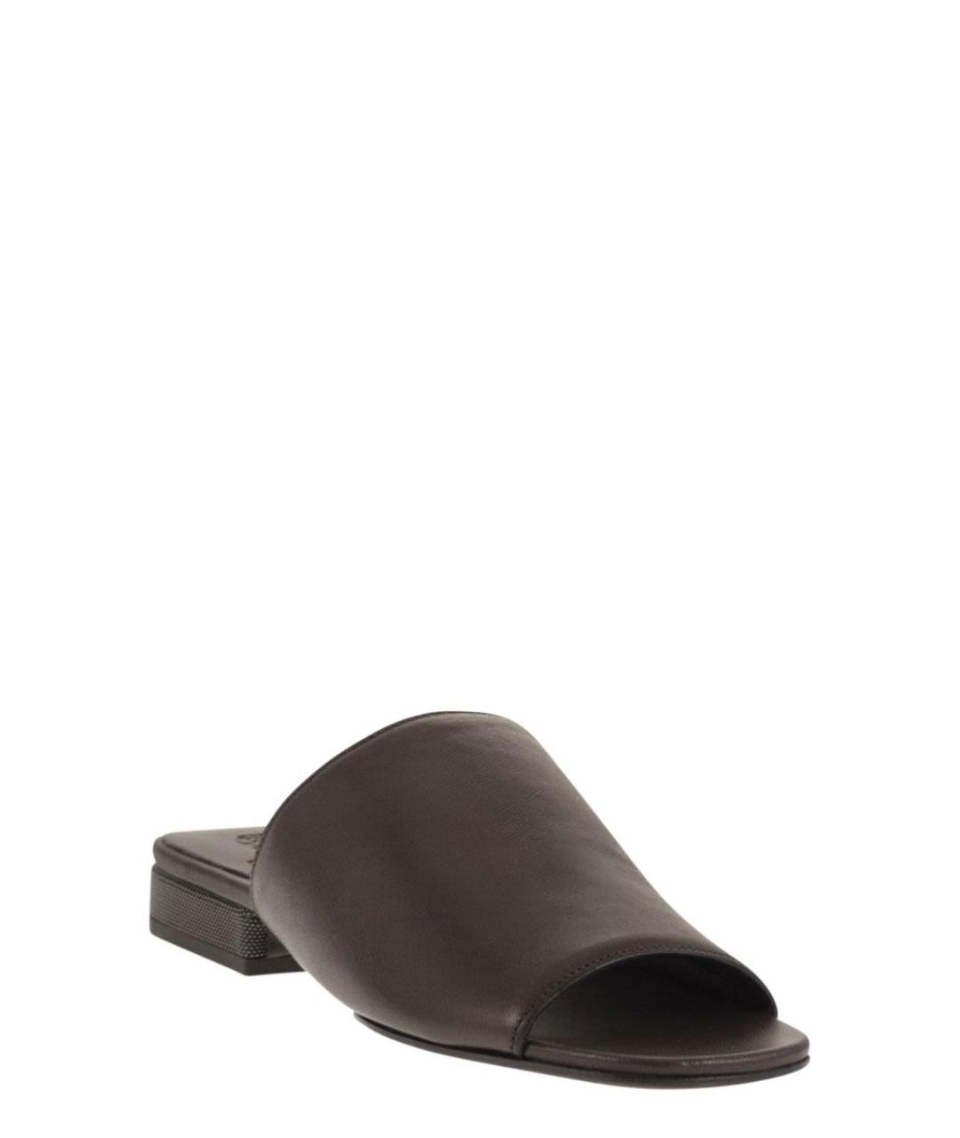 BRUNELLO CUCINELLI Коричневые кожаные шлепанцы, фото 2