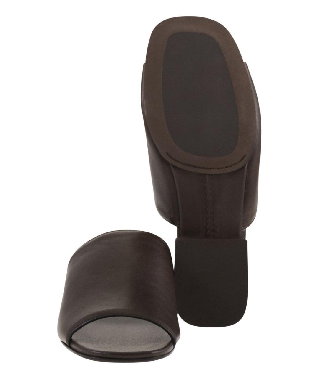 BRUNELLO CUCINELLI Коричневые кожаные шлепанцы, фото 5