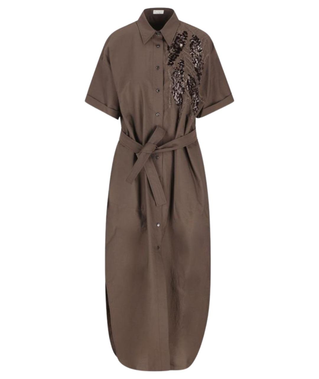 BRUNELLO CUCINELLI Коричневое хлопковое повседневное платье, фото 1