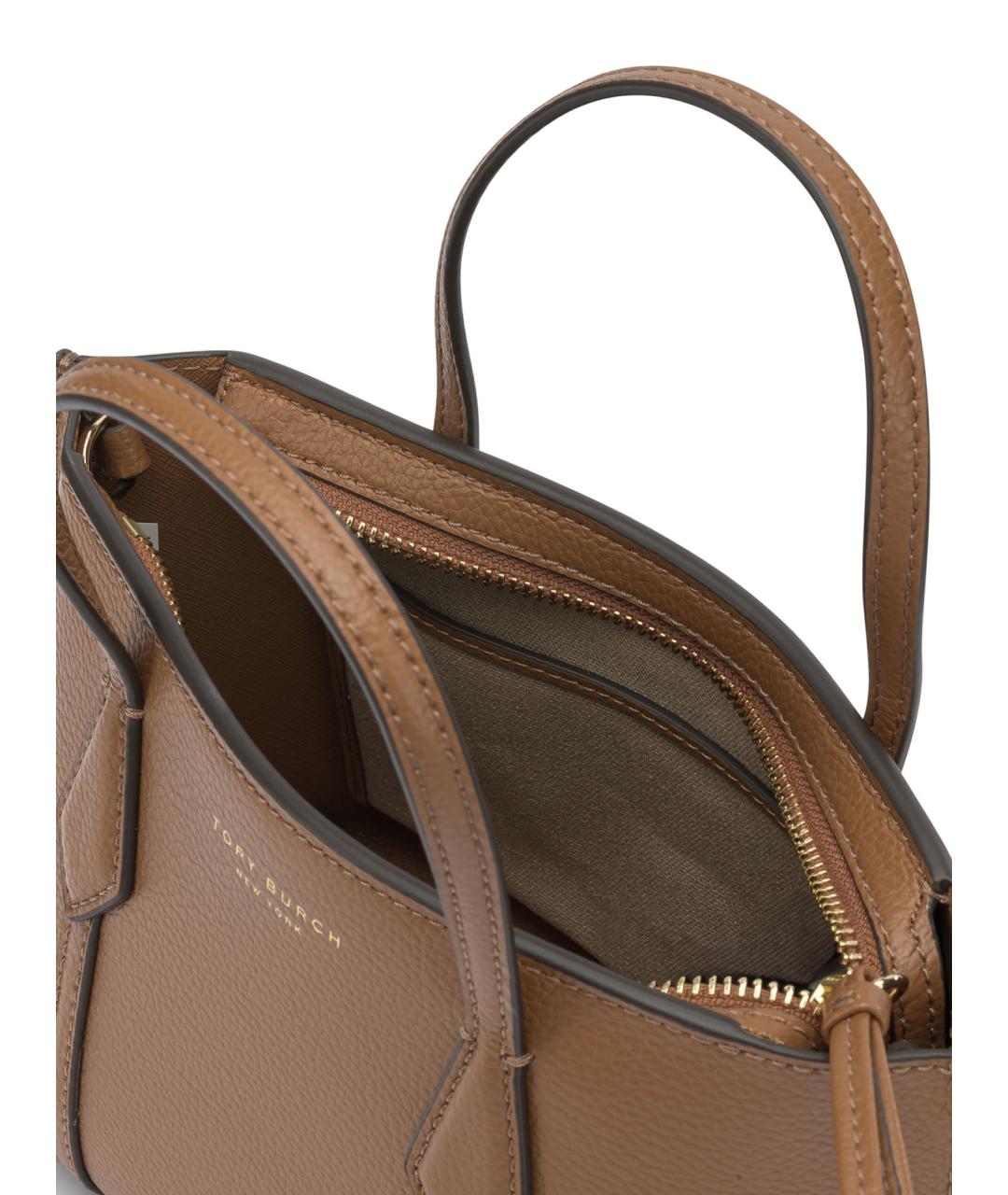 TORY BURCH Коричневая кожаная сумка с короткими ручками, фото 5