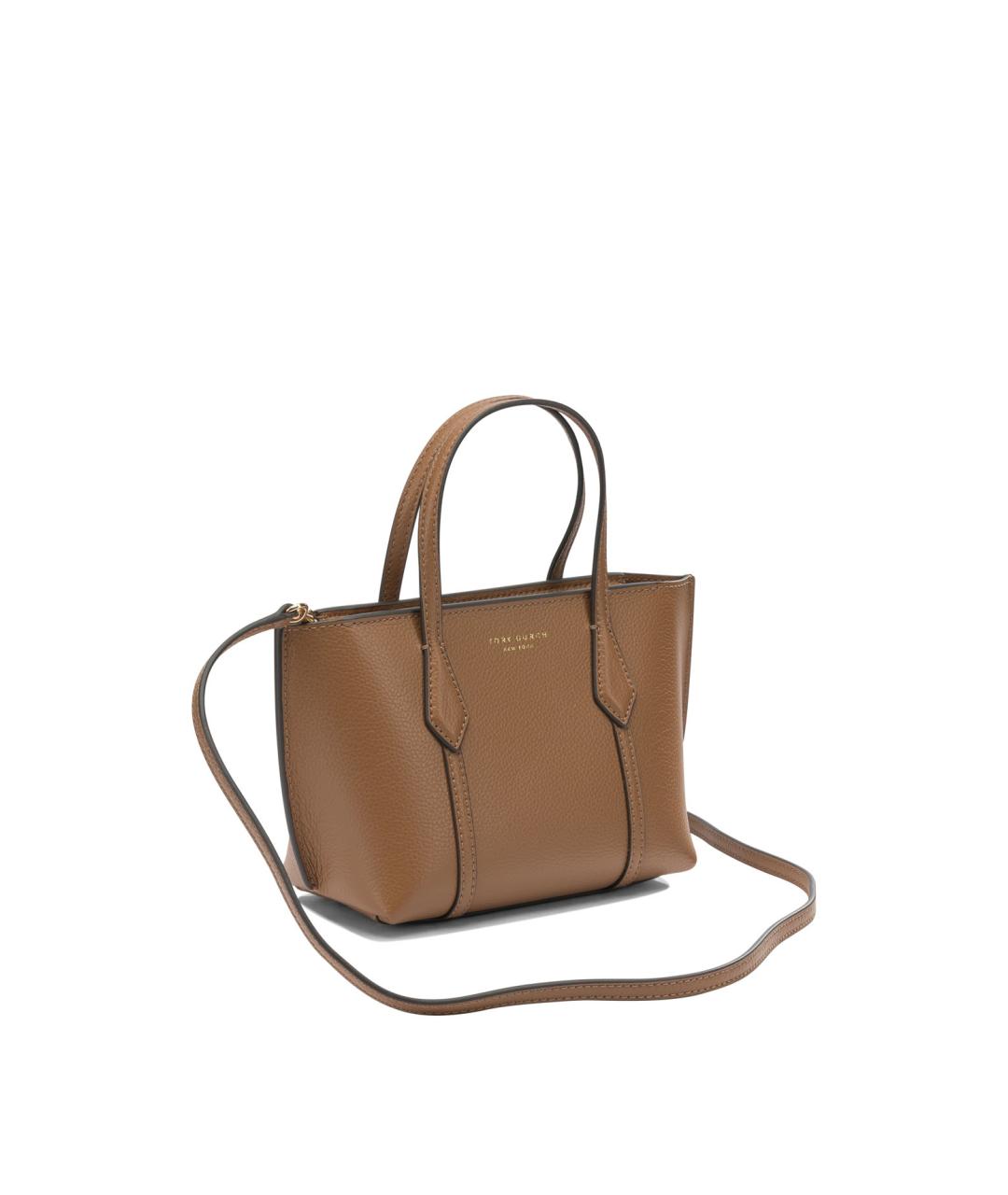 TORY BURCH Коричневая кожаная сумка с короткими ручками, фото 2