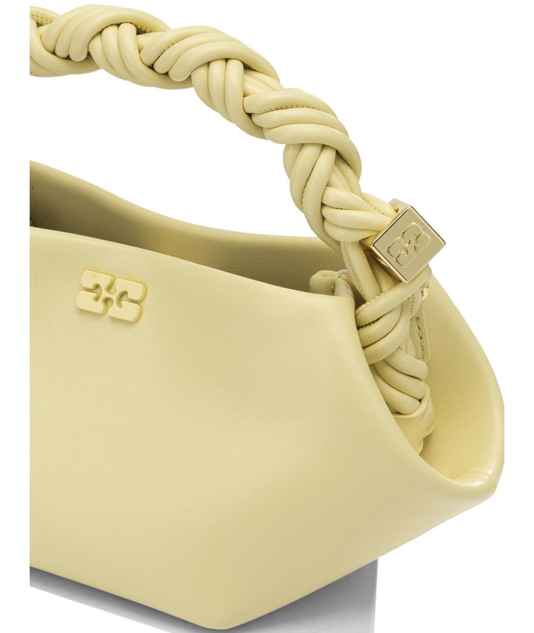 GANNI Желтая кожаная сумка с короткими ручками, фото 4