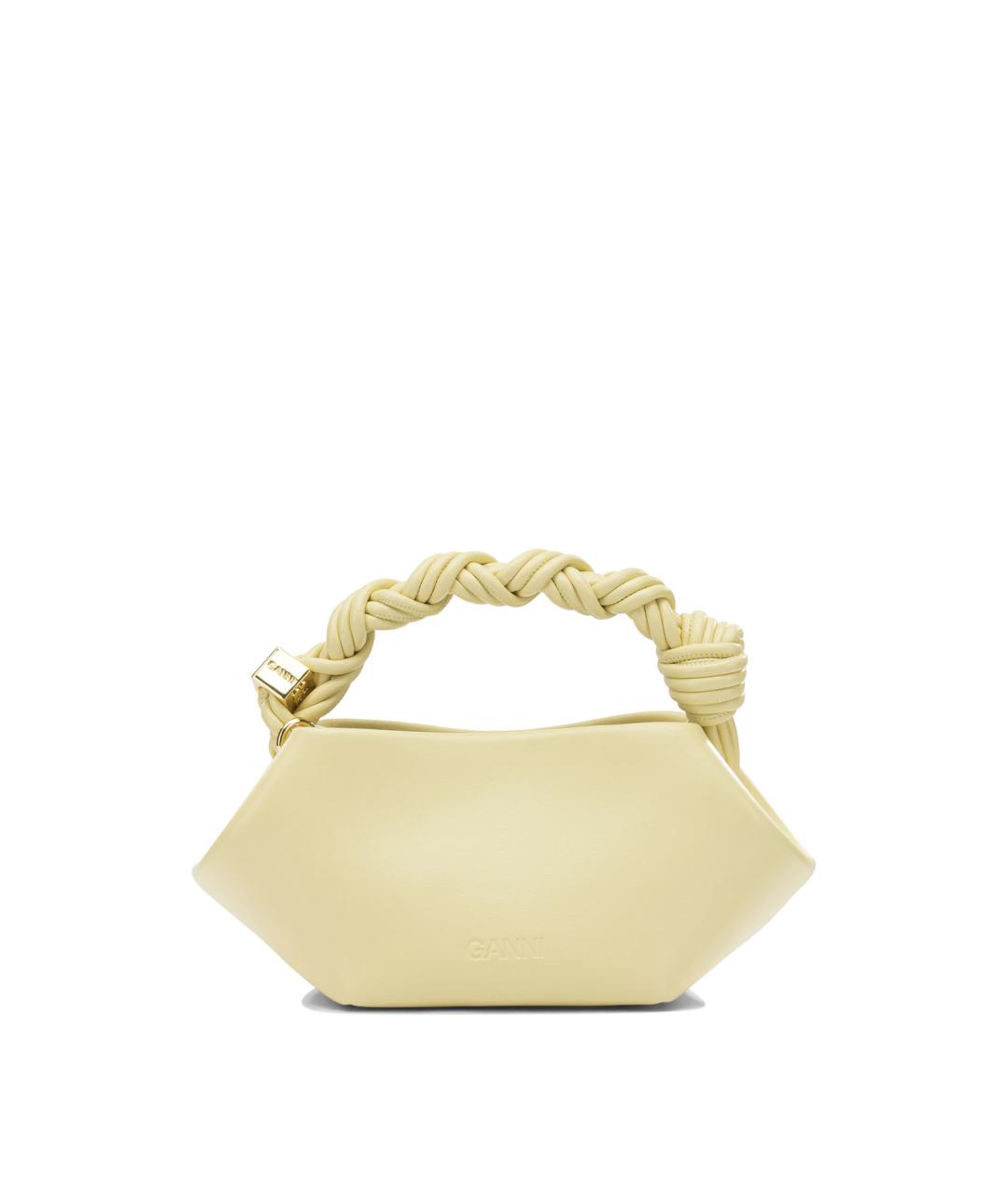 GANNI Желтая кожаная сумка с короткими ручками, фото 3