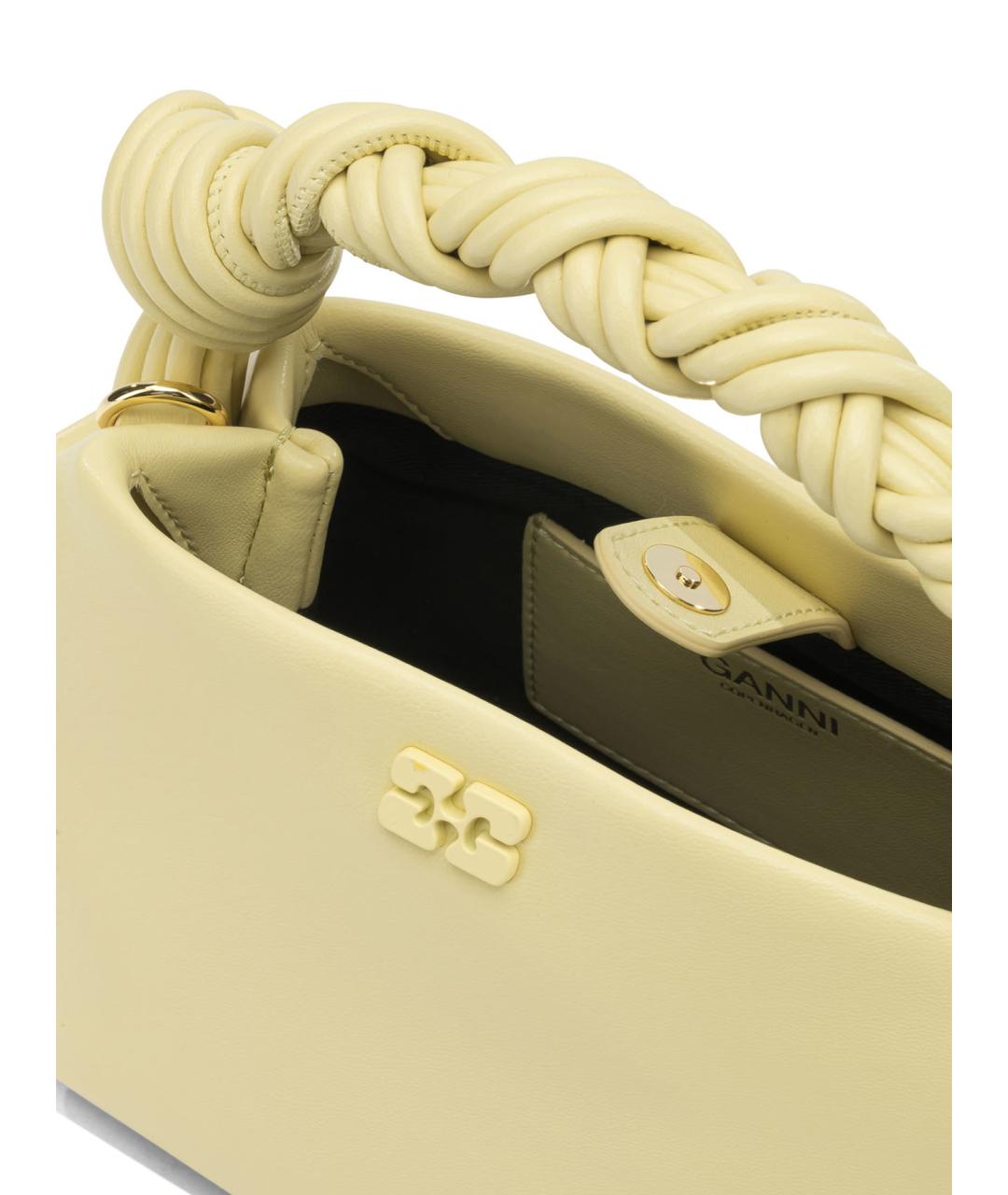 GANNI Желтая кожаная сумка с короткими ручками, фото 5