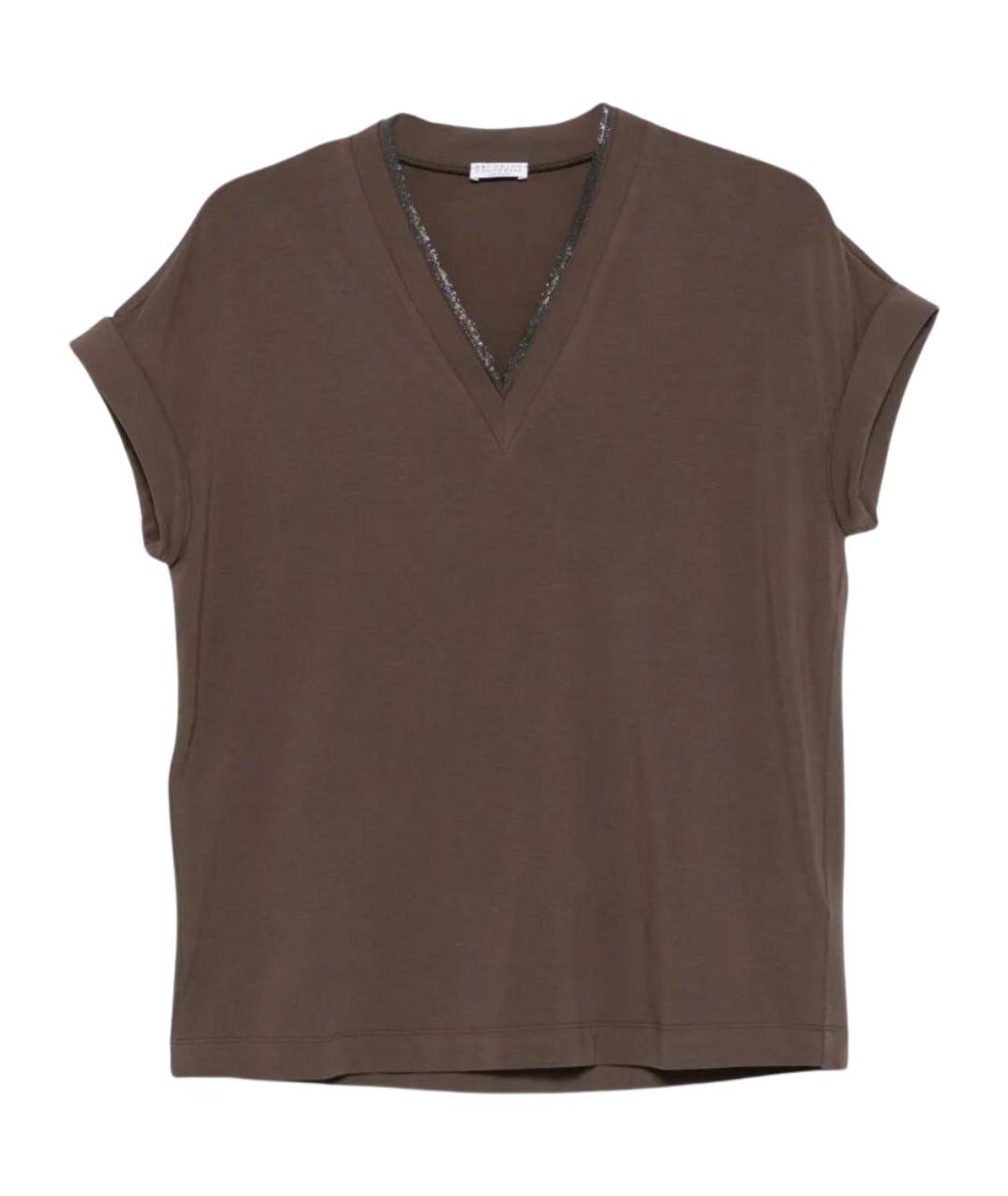 BRUNELLO CUCINELLI Коричневая хлопковая футболка, фото 1