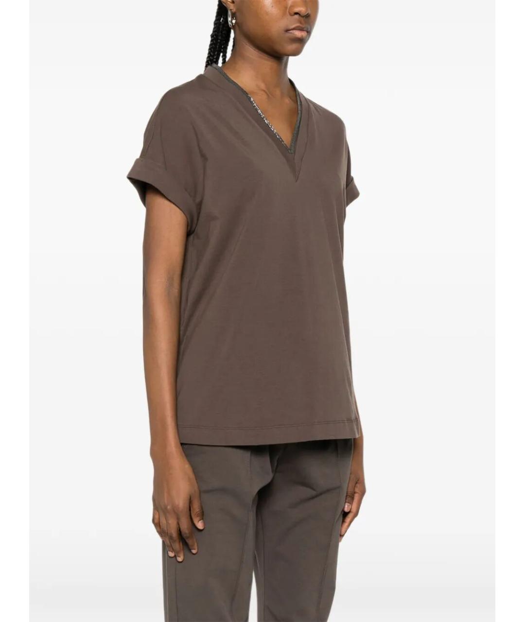 BRUNELLO CUCINELLI Коричневая хлопковая футболка, фото 5