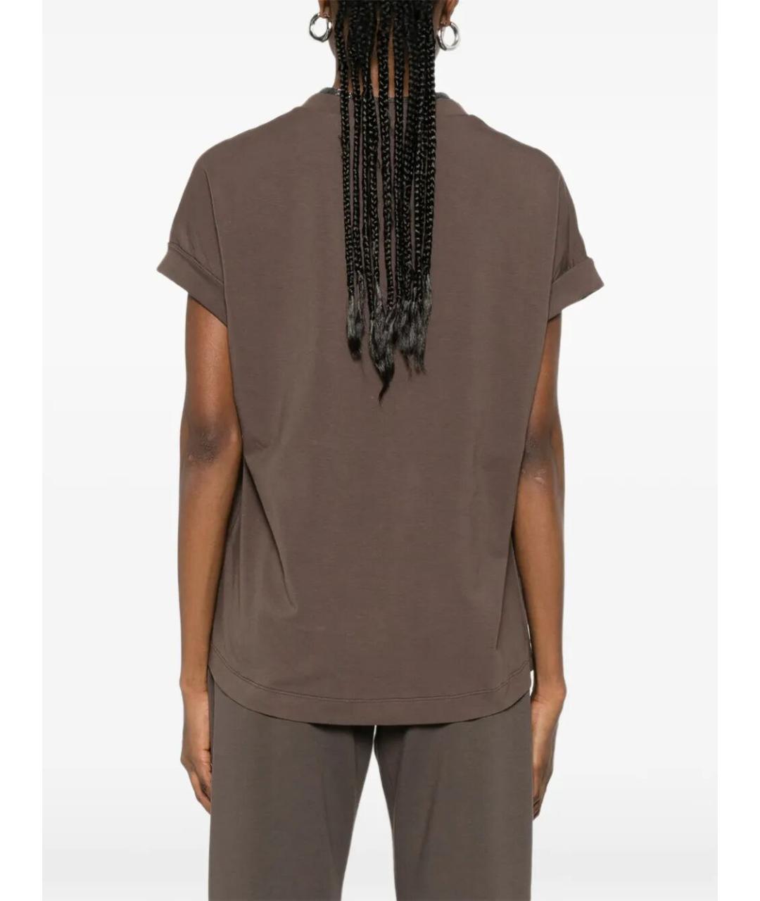 BRUNELLO CUCINELLI Коричневая хлопковая футболка, фото 4