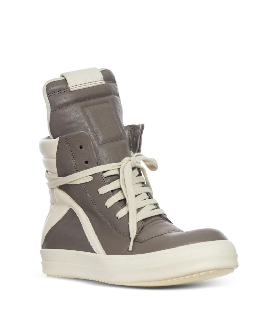 RICK OWENS Серые кожаные высокие кроссовки / кеды, фото 2