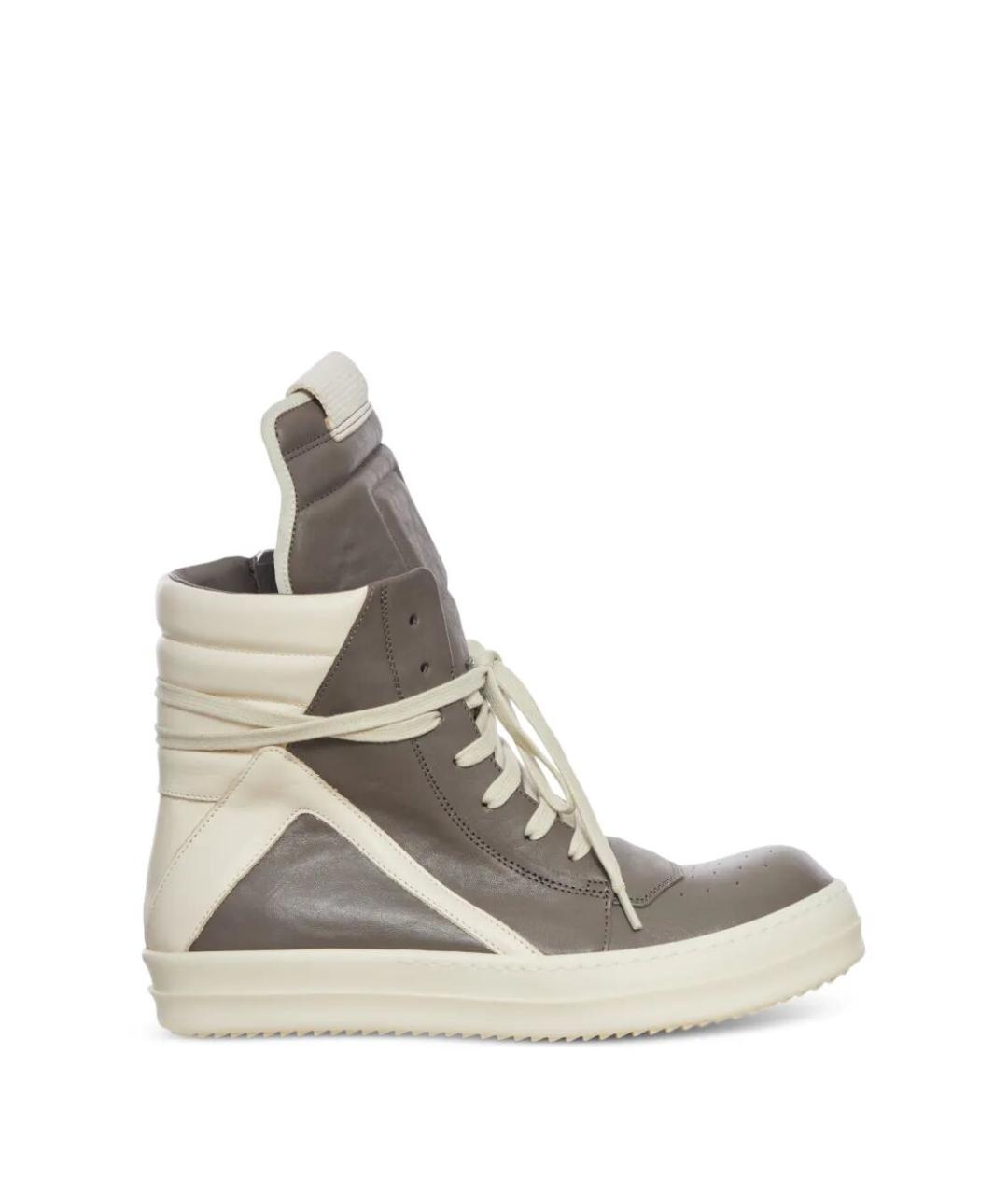 RICK OWENS Серые кожаные высокие кроссовки / кеды, фото 1