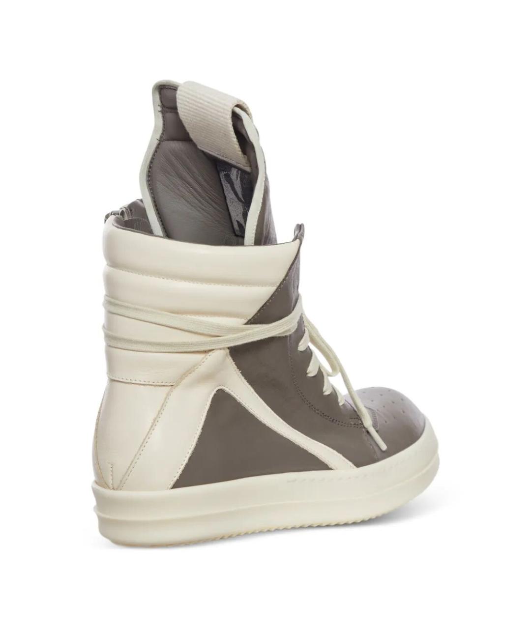 RICK OWENS Серые кожаные высокие кроссовки / кеды, фото 3