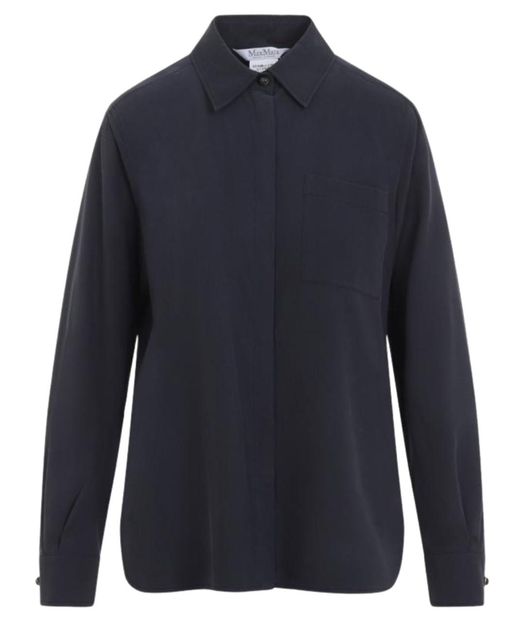 MAX MARA Темно-синяя шелковая рубашка, фото 1