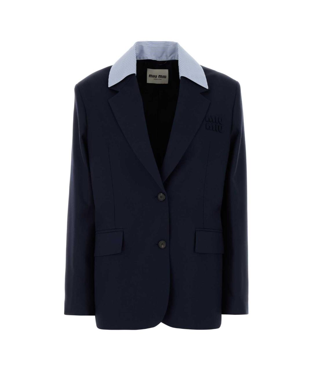 MIU MIU Темно-синий шерстяной жакет/пиджак, фото 1