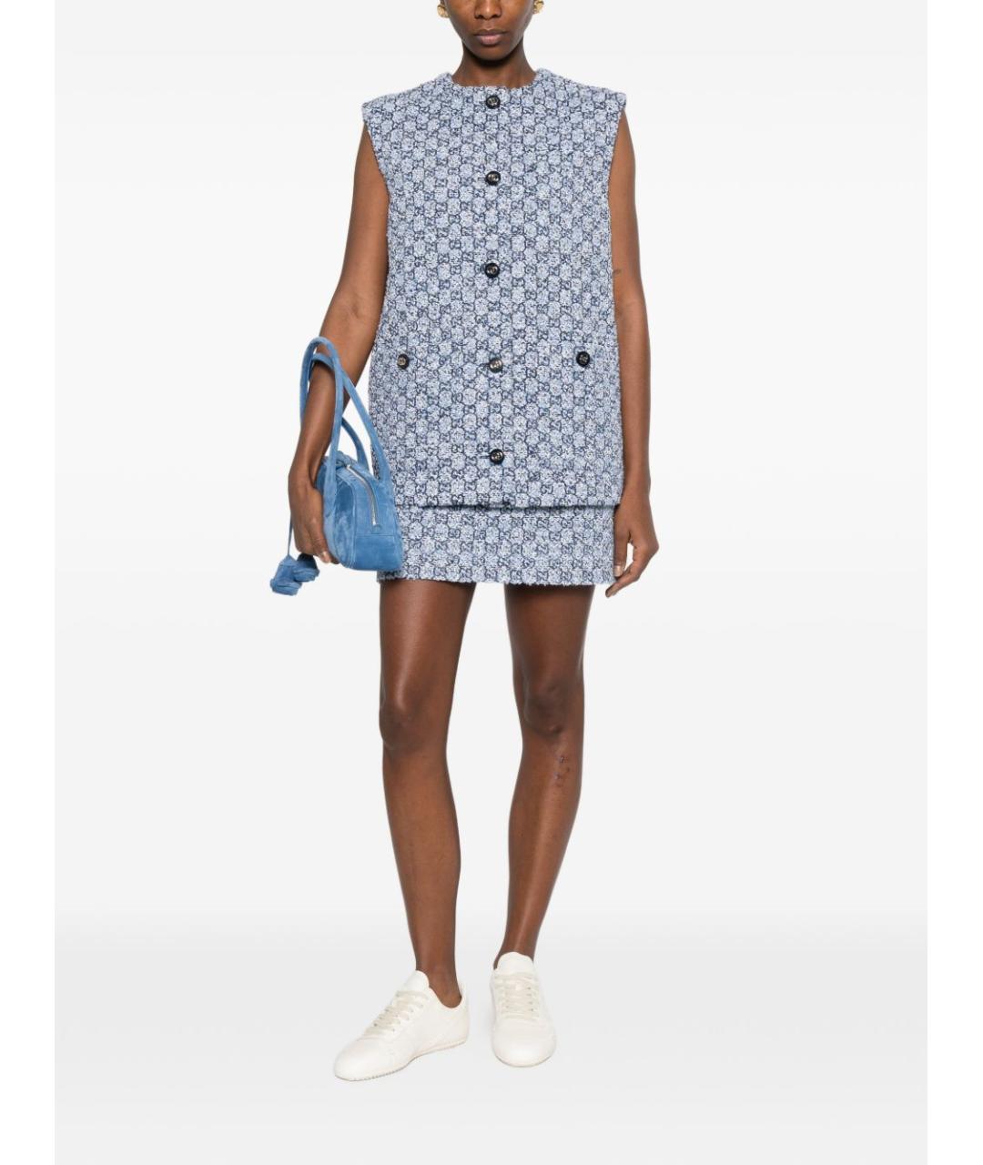 GUCCI Синяя хлопковая юбка мини, фото 5