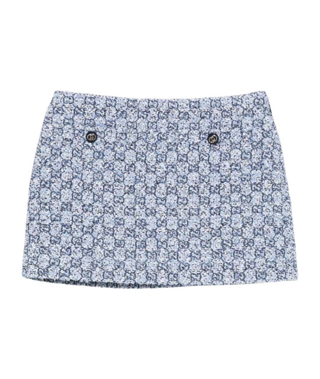 GUCCI Синяя хлопковая юбка мини, фото 1