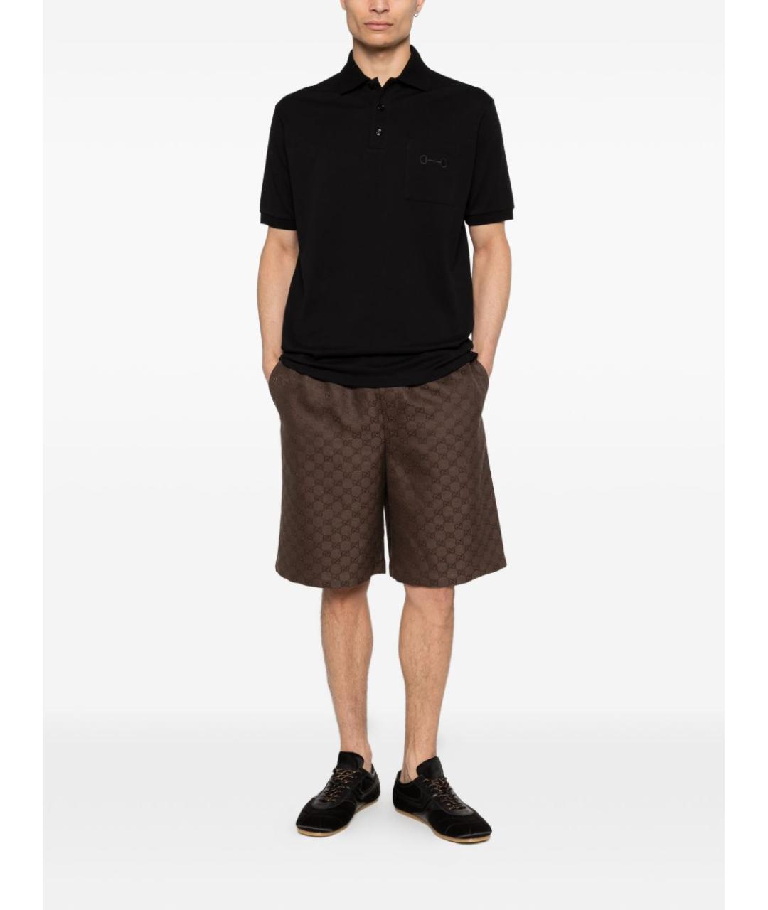 GUCCI Черное хлопковое поло с коротким рукавом, фото 2