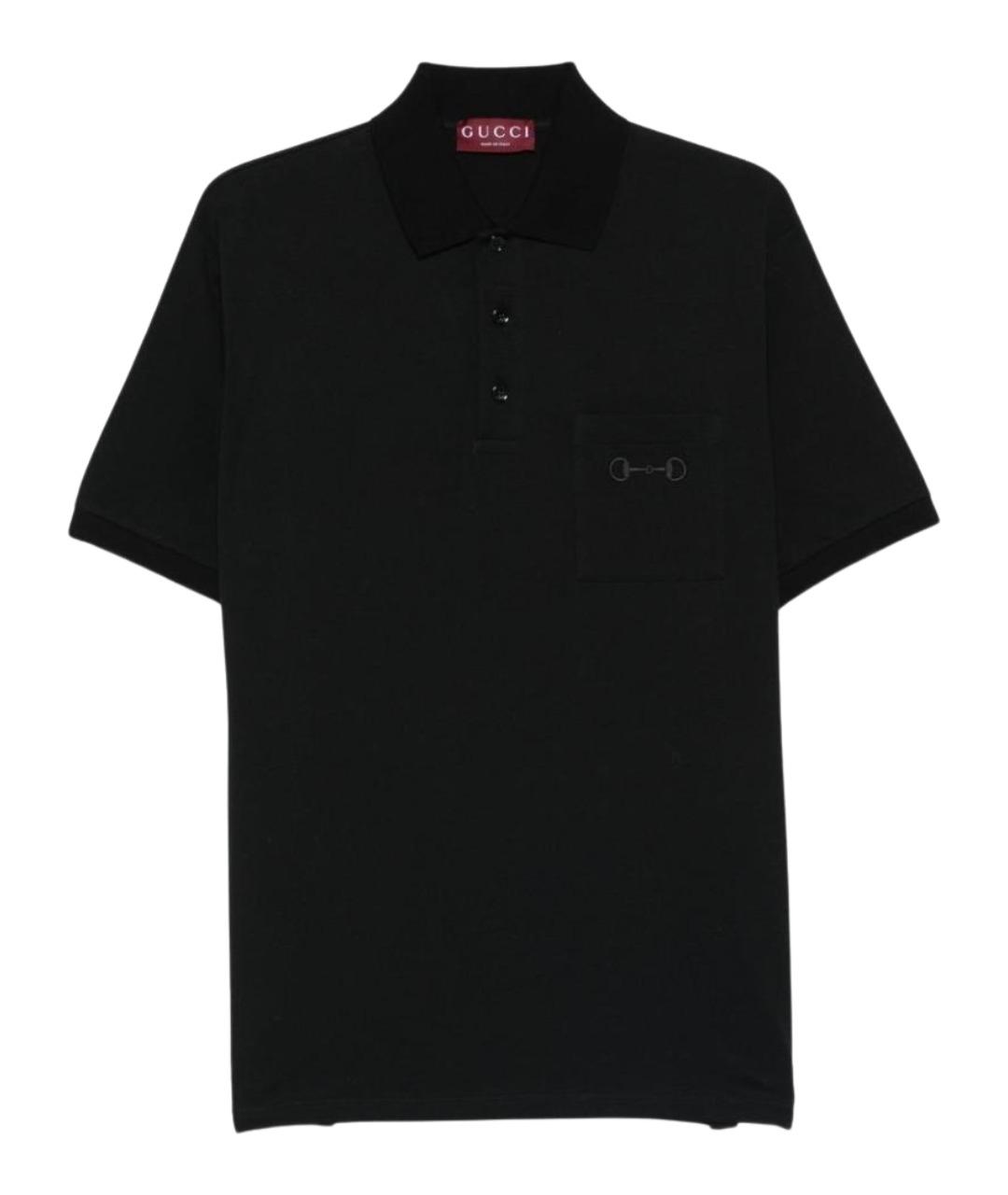GUCCI Черное хлопковое поло с коротким рукавом, фото 1
