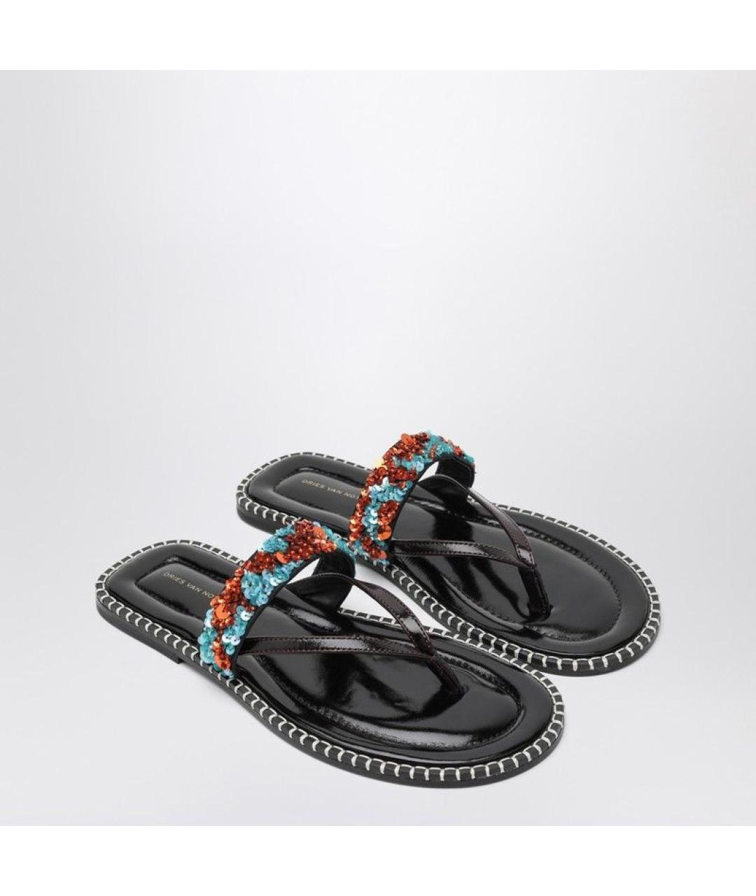 DRIES VAN NOTEN Черные кожаные сандалии, фото 2