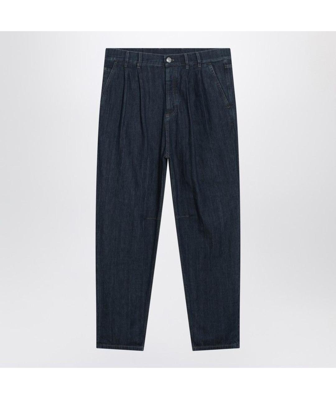 BRUNELLO CUCINELLI Темно-синие хлопковые прямые джинсы, фото 3