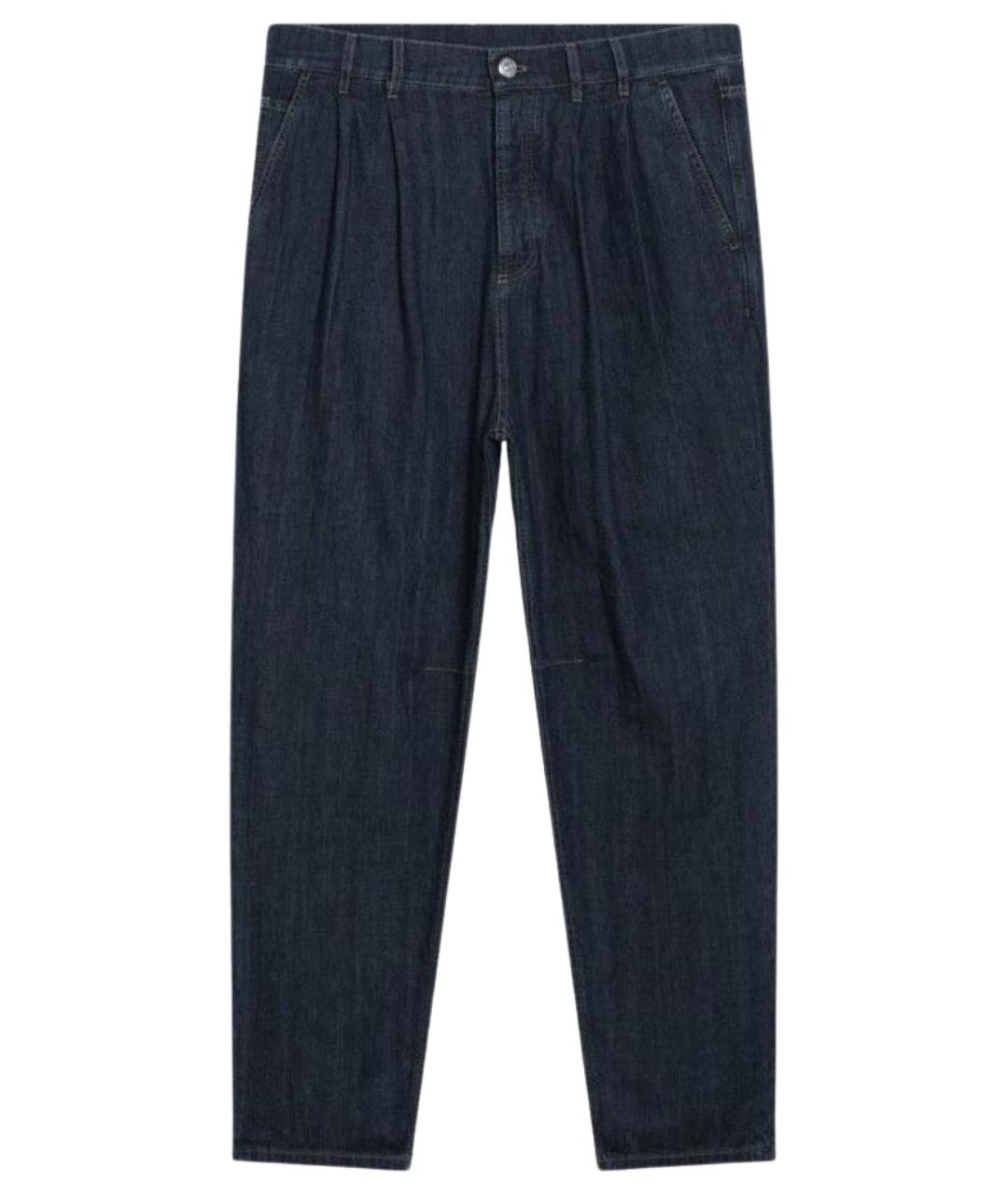 BRUNELLO CUCINELLI Темно-синие хлопковые прямые джинсы, фото 1