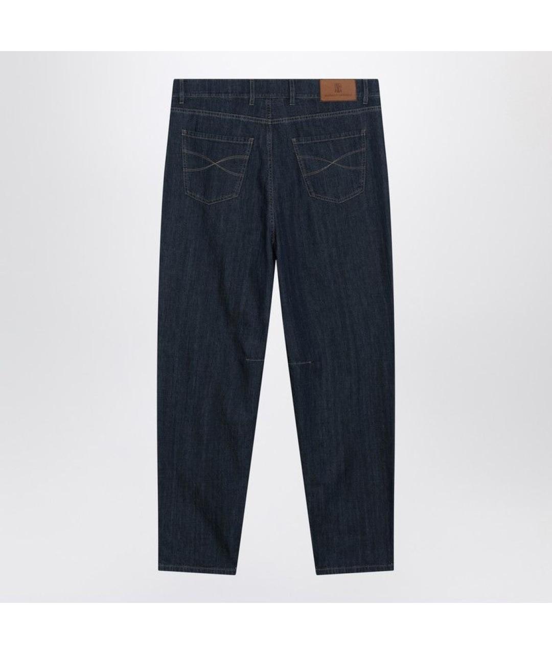 BRUNELLO CUCINELLI Темно-синие хлопковые прямые джинсы, фото 2