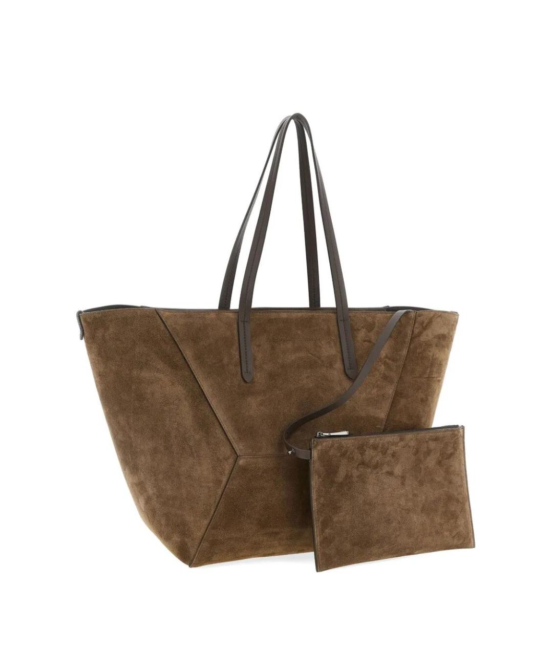 BRUNELLO CUCINELLI Коричневая замшевая сумка тоут, фото 2