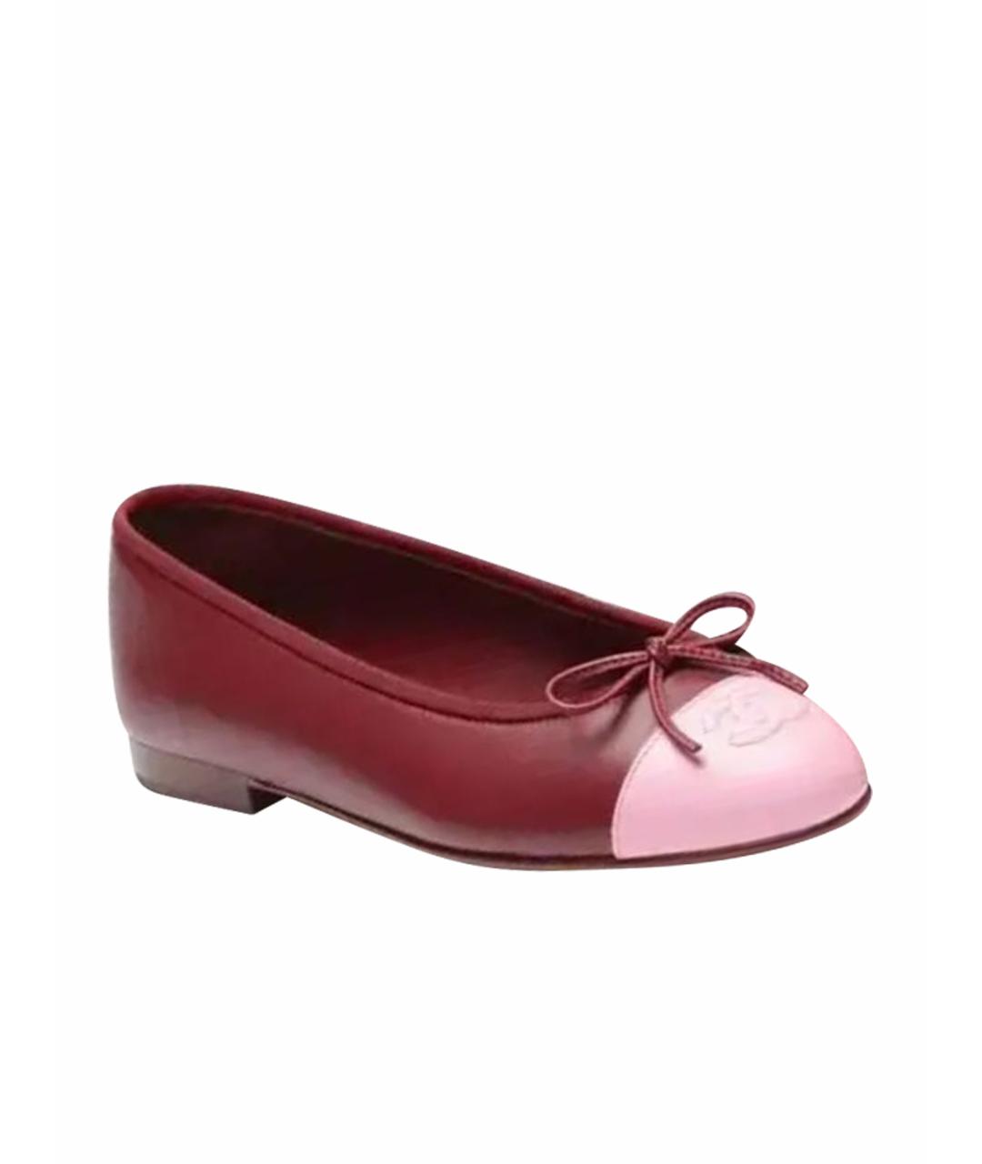 CHANEL Бордовые кожаные балетки, фото 1