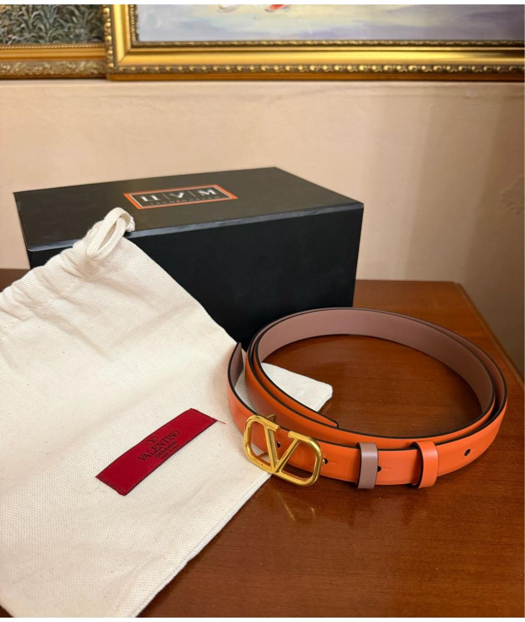 VALENTINO Оранжевый кожаный ремень, фото 4