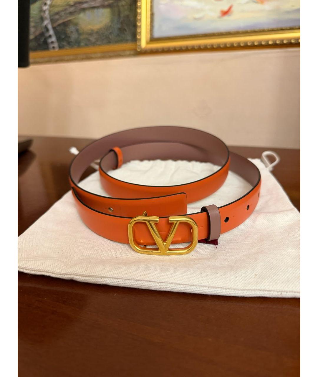 VALENTINO Оранжевый кожаный ремень, фото 2