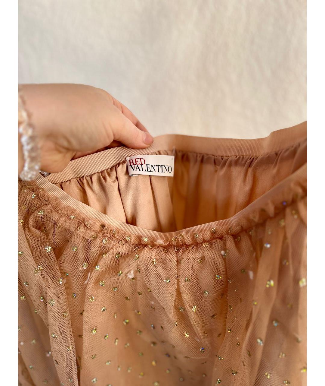 RED VALENTINO Золотая сетчатая юбка макси, фото 2