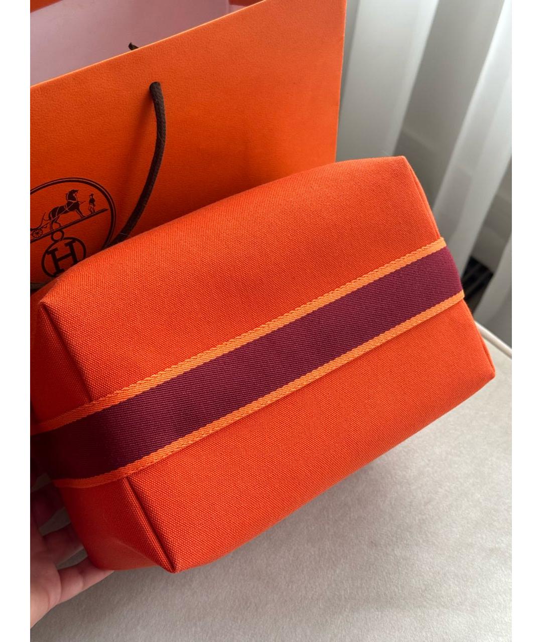 HERMES Оранжевая хлопковая барсетка, фото 8