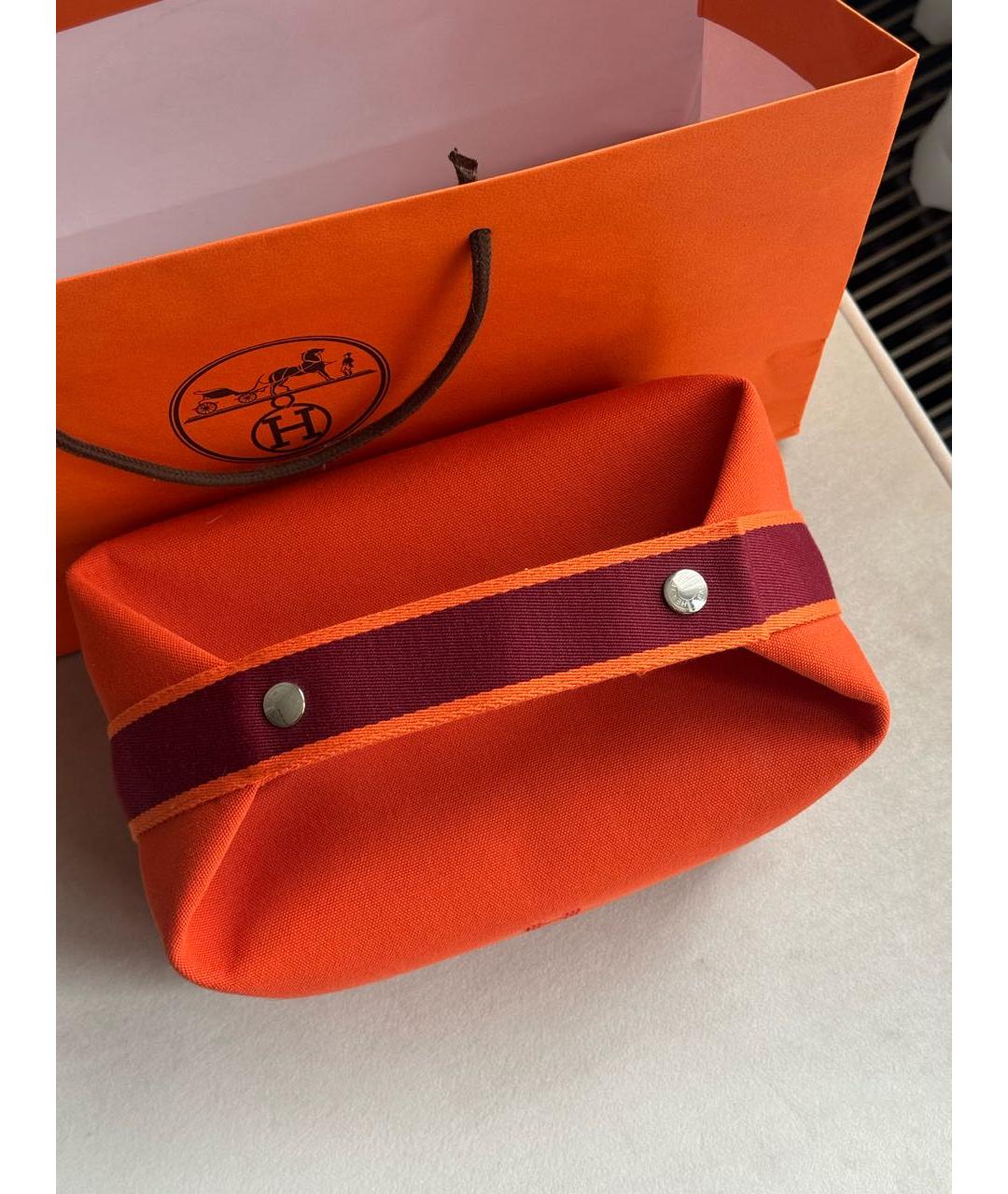 HERMES Оранжевая хлопковая барсетка, фото 6