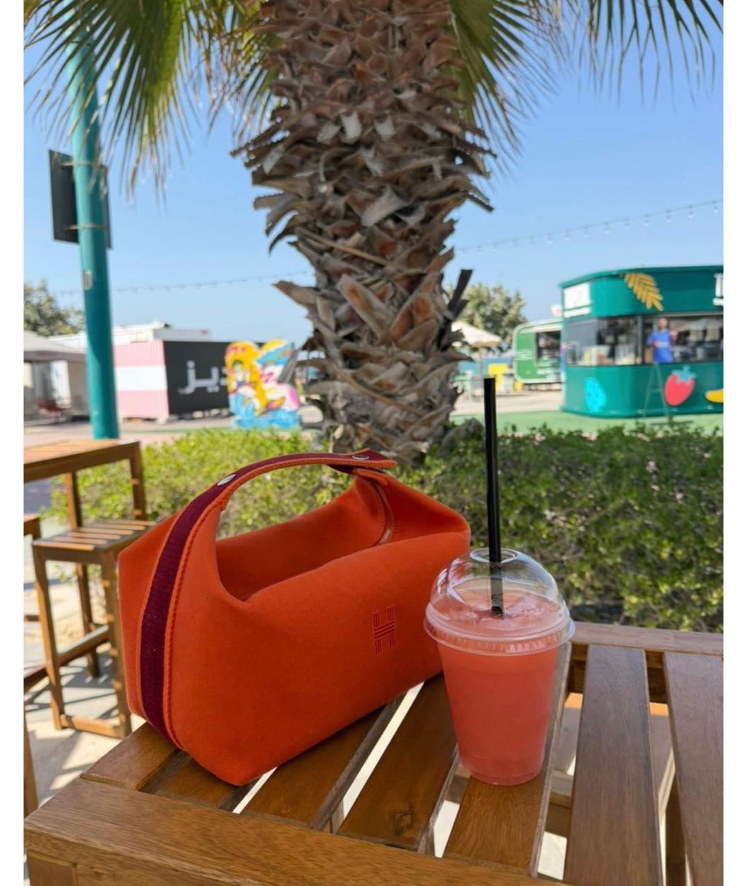 HERMES Оранжевая хлопковая барсетка, фото 2