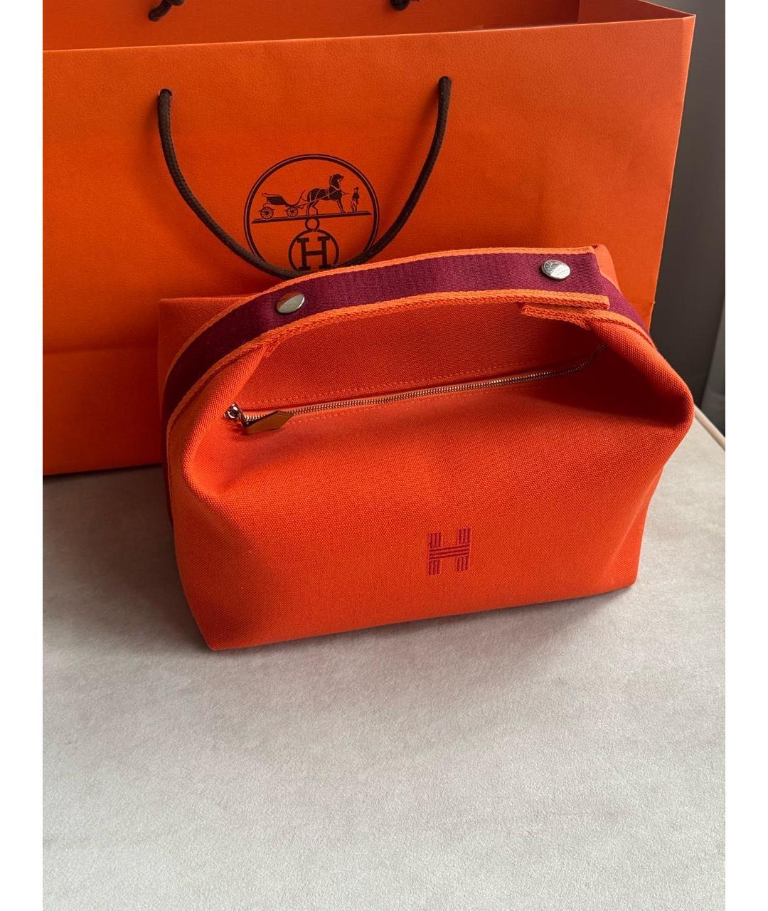HERMES Оранжевая хлопковая барсетка, фото 5