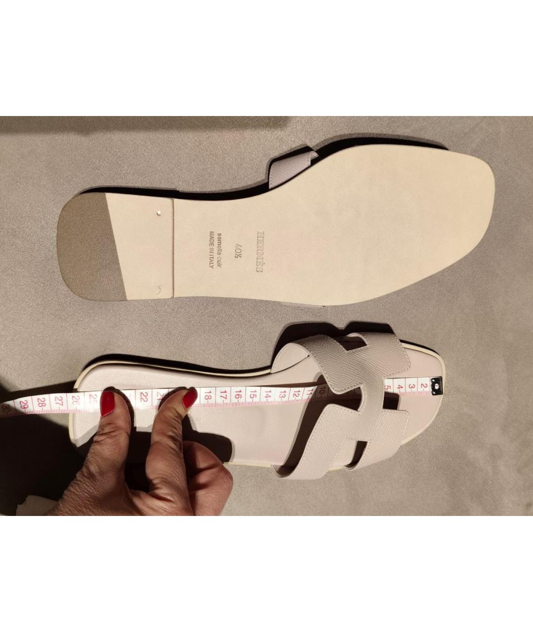 HERMES Розовые кожаные шлепанцы, фото 8