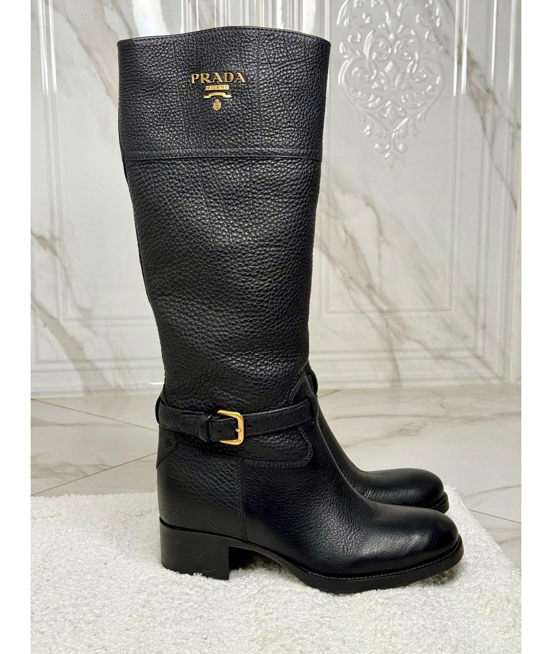 PRADA Черные кожаные сапоги, фото 3