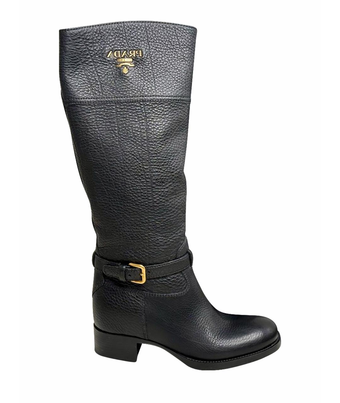 PRADA Черные кожаные сапоги, фото 1