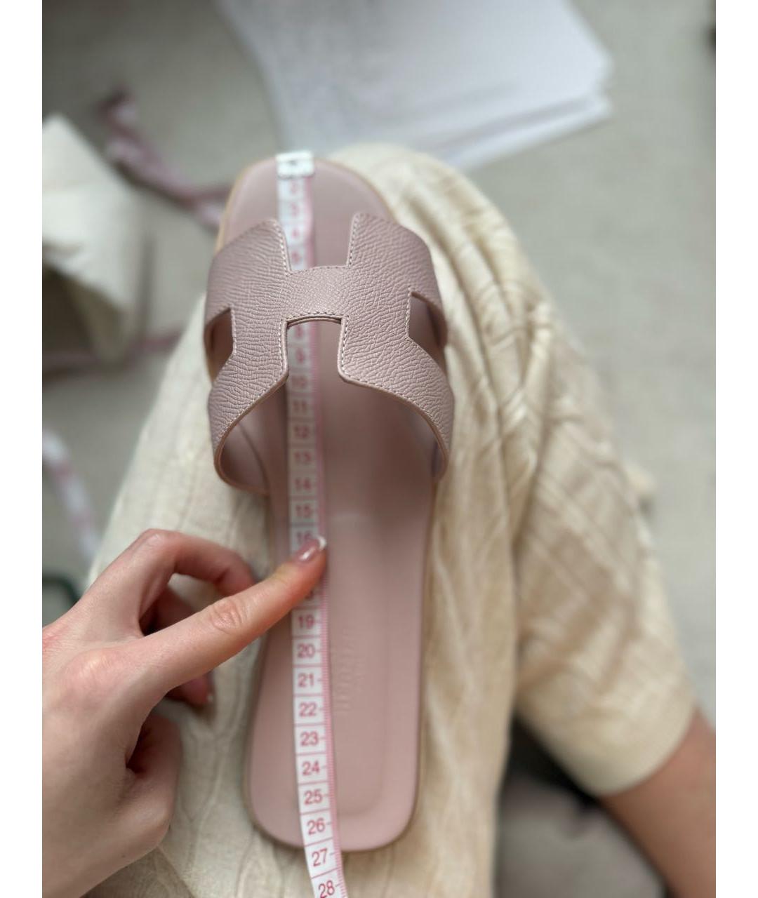 HERMES Розовые кожаные шлепанцы, фото 8