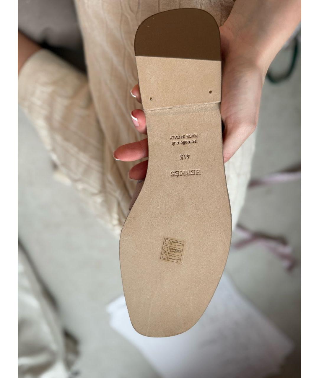 HERMES Розовые кожаные шлепанцы, фото 7