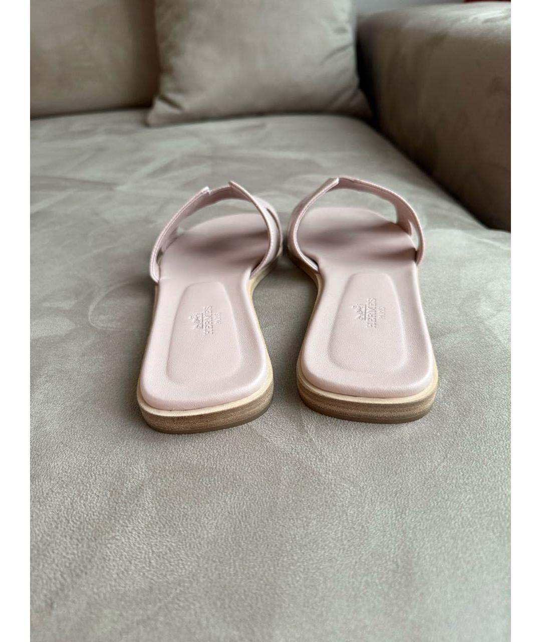 HERMES Розовые кожаные шлепанцы, фото 6