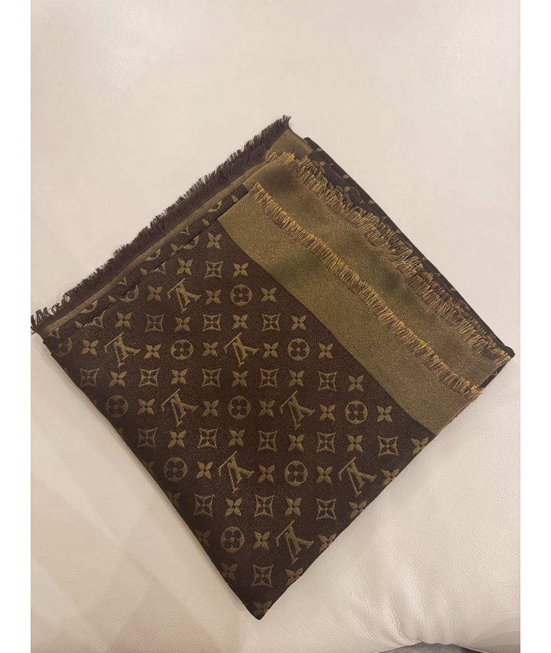 LOUIS VUITTON Коричневый шелковый платок, фото 5