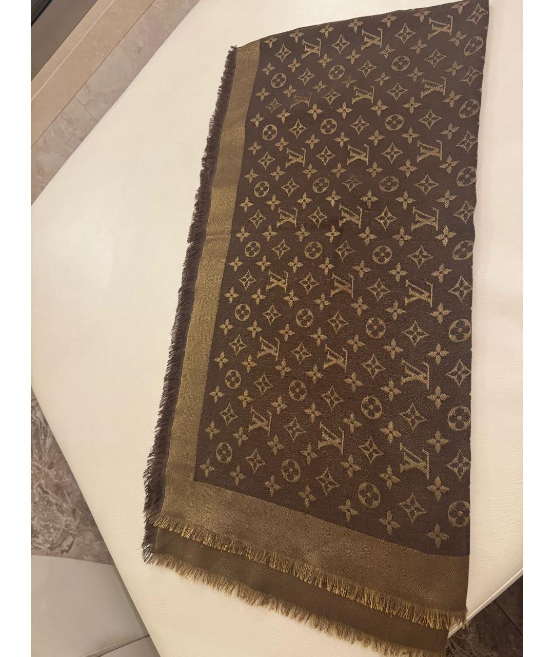 LOUIS VUITTON Коричневый шелковый платок, фото 4