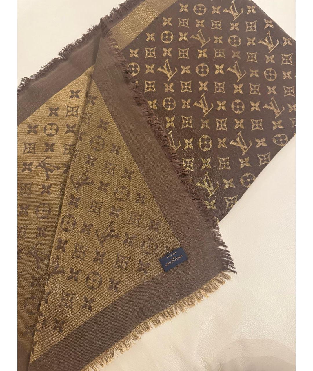 LOUIS VUITTON Коричневый шелковый платок, фото 2